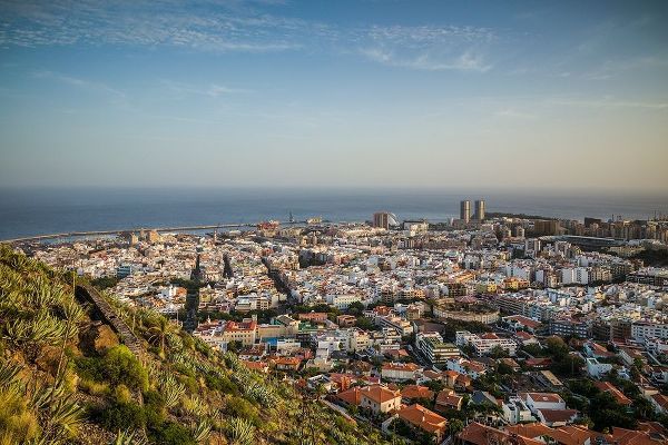 Canary Islands-Tenerife Island-Santa Cruz de Tenerife-elevated view of city and port-late afternoon